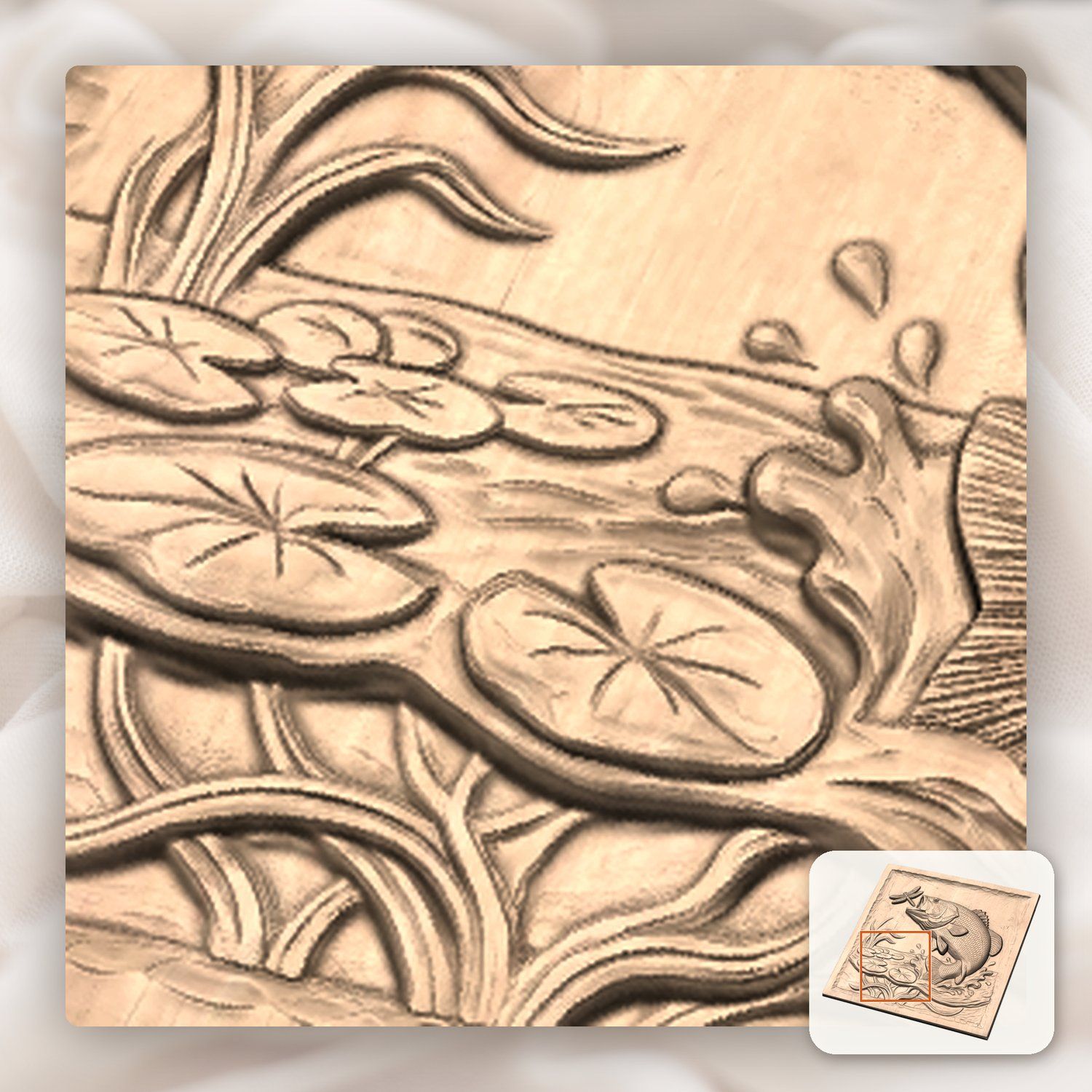 Largemouth Bass Fishing Scene CNC Relief STL bas-relief STL — view 10