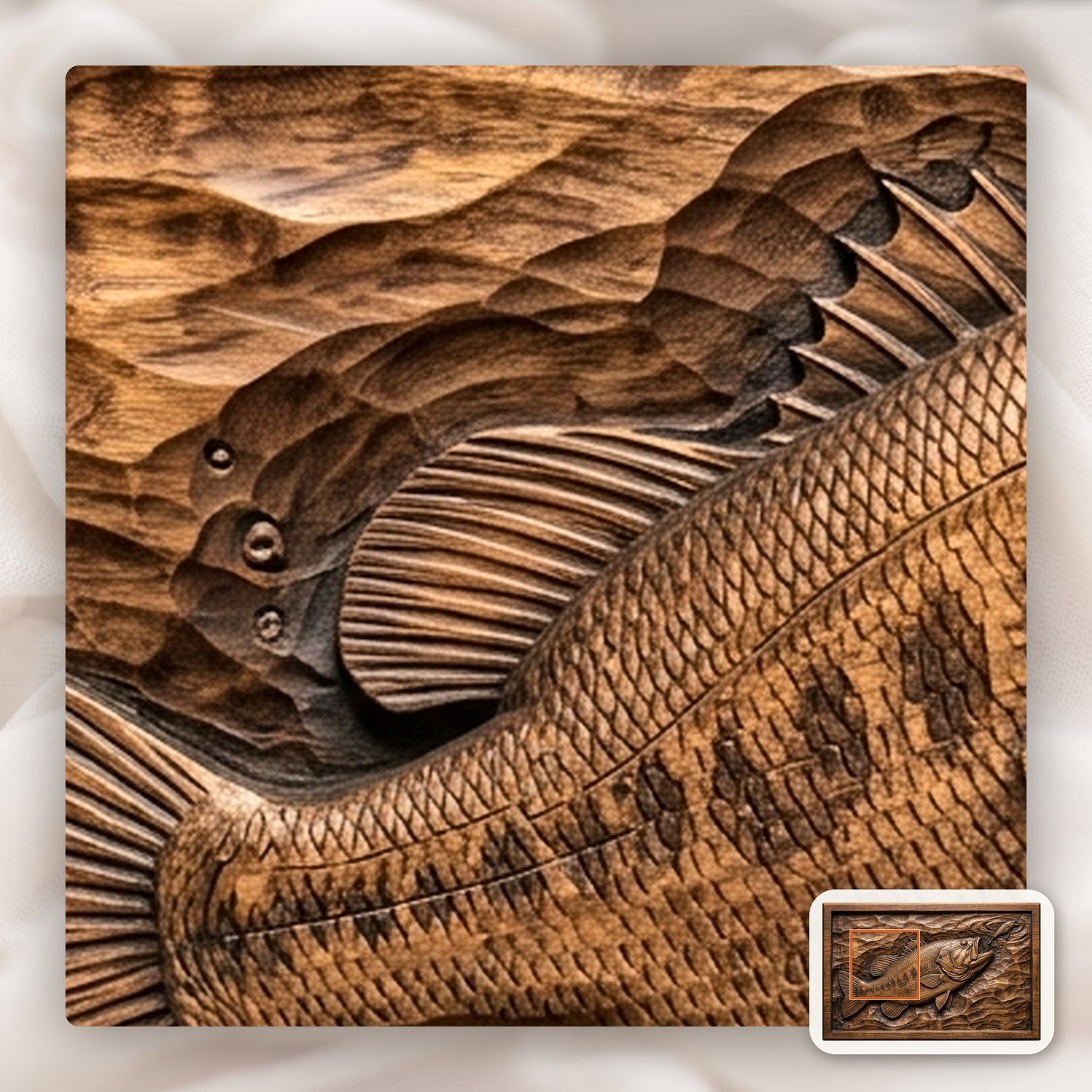 Largemouth Bass Fishing Scene CNC Relief STL bas-relief STL — view 11