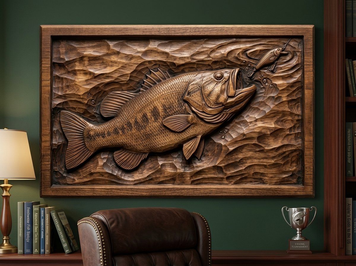 Largemouth Bass Fishing Scene CNC Relief STL bas-relief STL — view 13