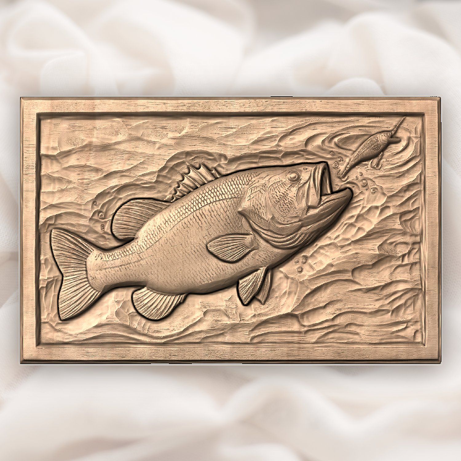 Largemouth Bass Fishing Scene CNC Relief STL bas-relief STL — view 4