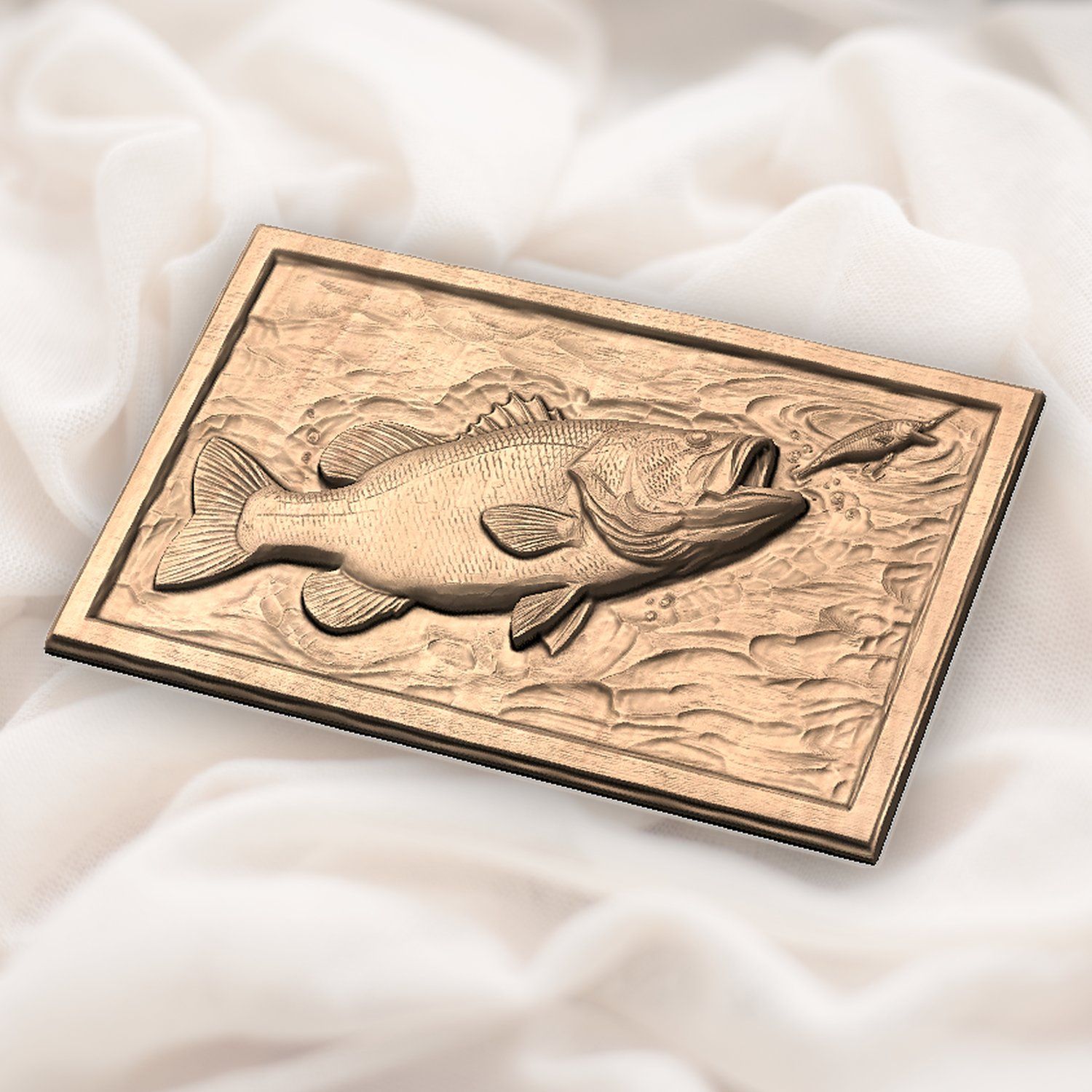 Largemouth Bass Fishing Scene CNC Relief STL bas-relief STL — view 5