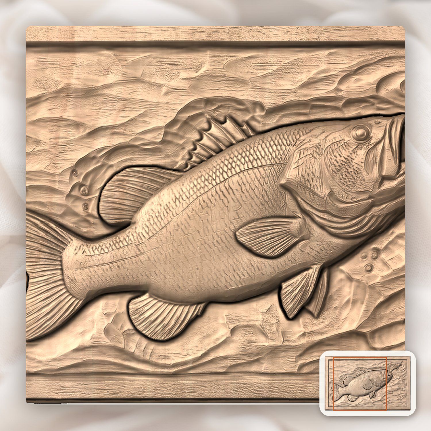 Largemouth Bass Fishing Scene CNC Relief STL bas-relief STL — view 7