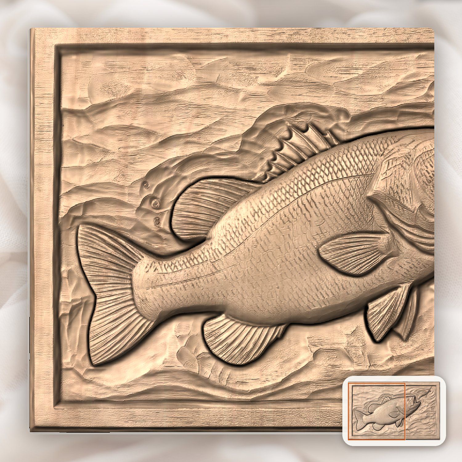 Largemouth Bass Fishing Scene CNC Relief STL bas-relief STL — view 8