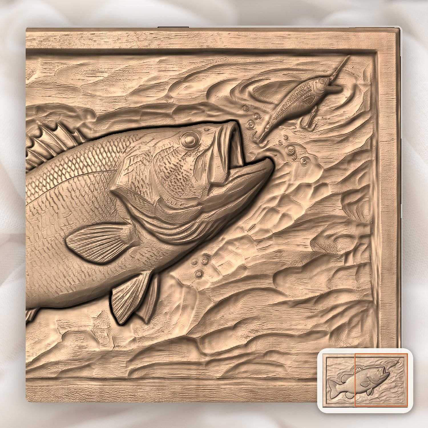 Largemouth Bass Fishing Scene CNC Relief STL bas-relief STL — view 9
