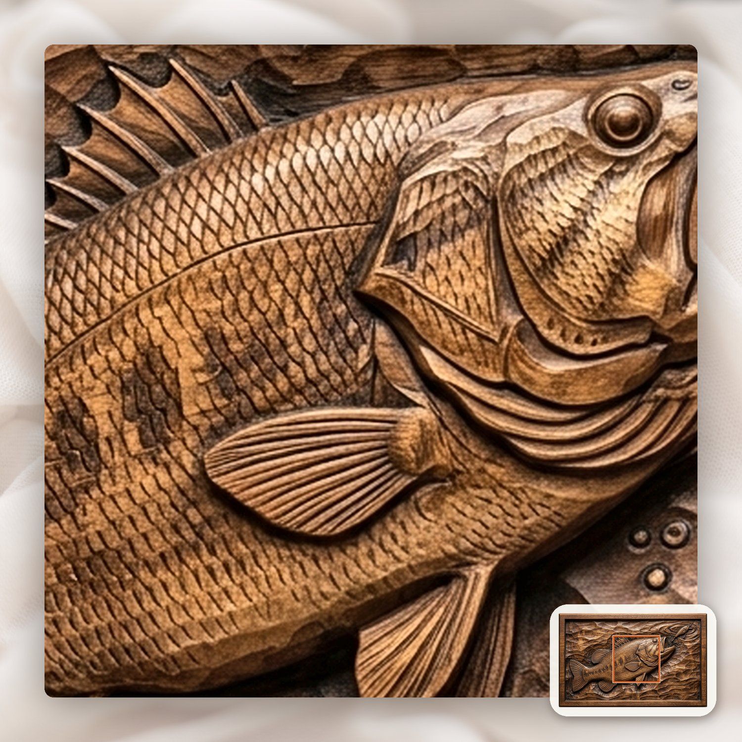 Largemouth Bass Fishing Scene CNC Relief STL bas-relief STL — view 10