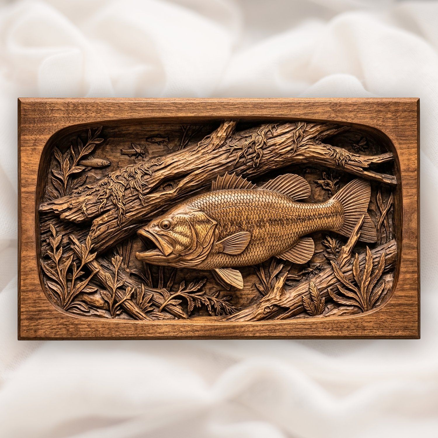 Largemouth Bass Fishing Scene CNC Relief STL bas-relief STL design