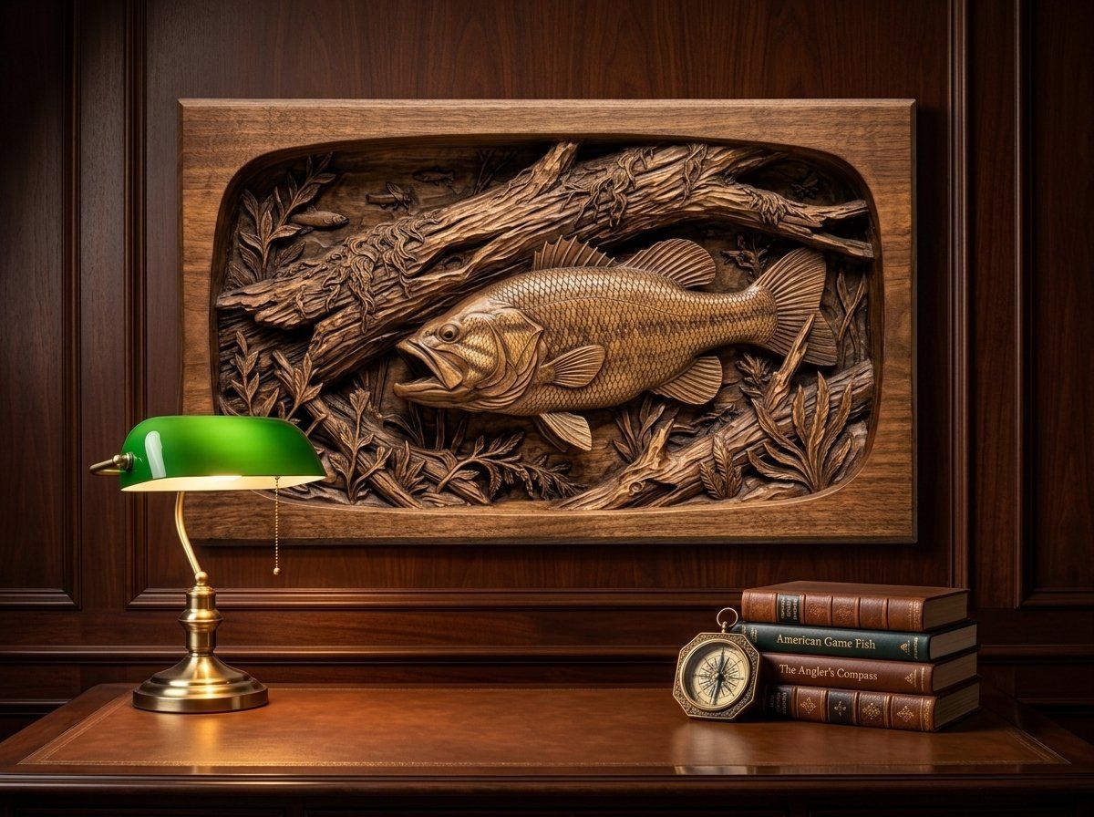 Largemouth Bass Fishing Scene CNC Relief STL bas-relief STL — view 14