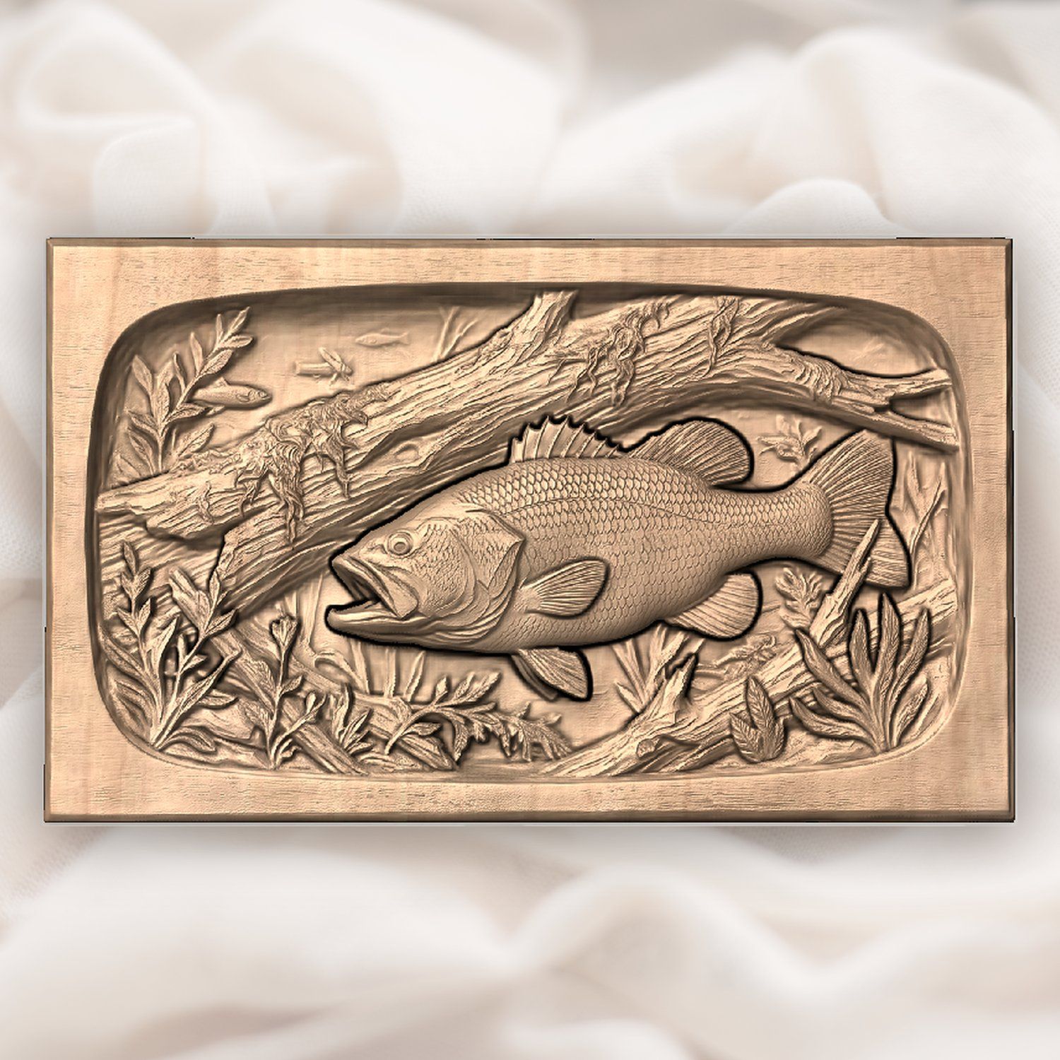 Largemouth Bass Fishing Scene CNC Relief STL bas-relief STL — view 4