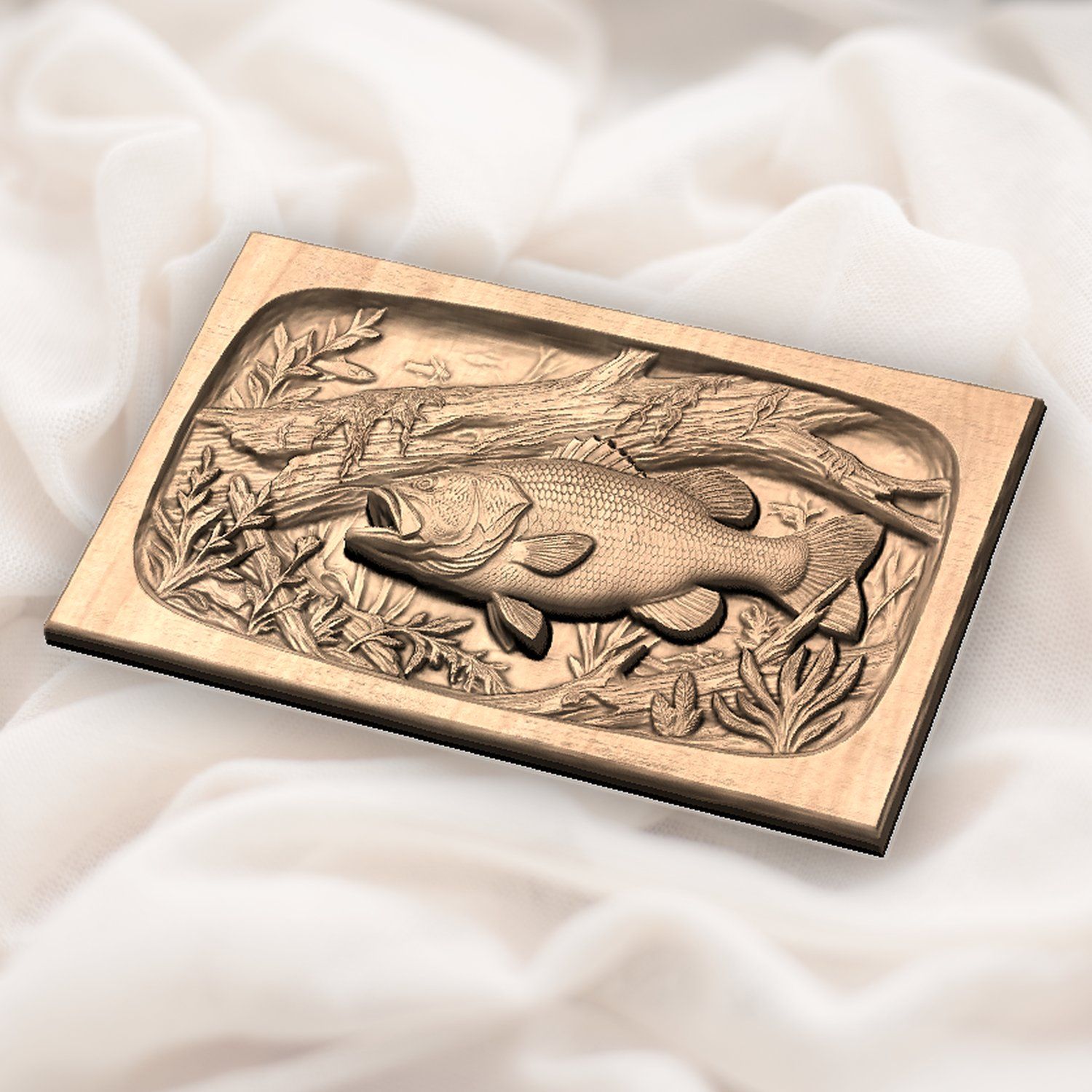Largemouth Bass Fishing Scene CNC Relief STL bas-relief STL — view 5