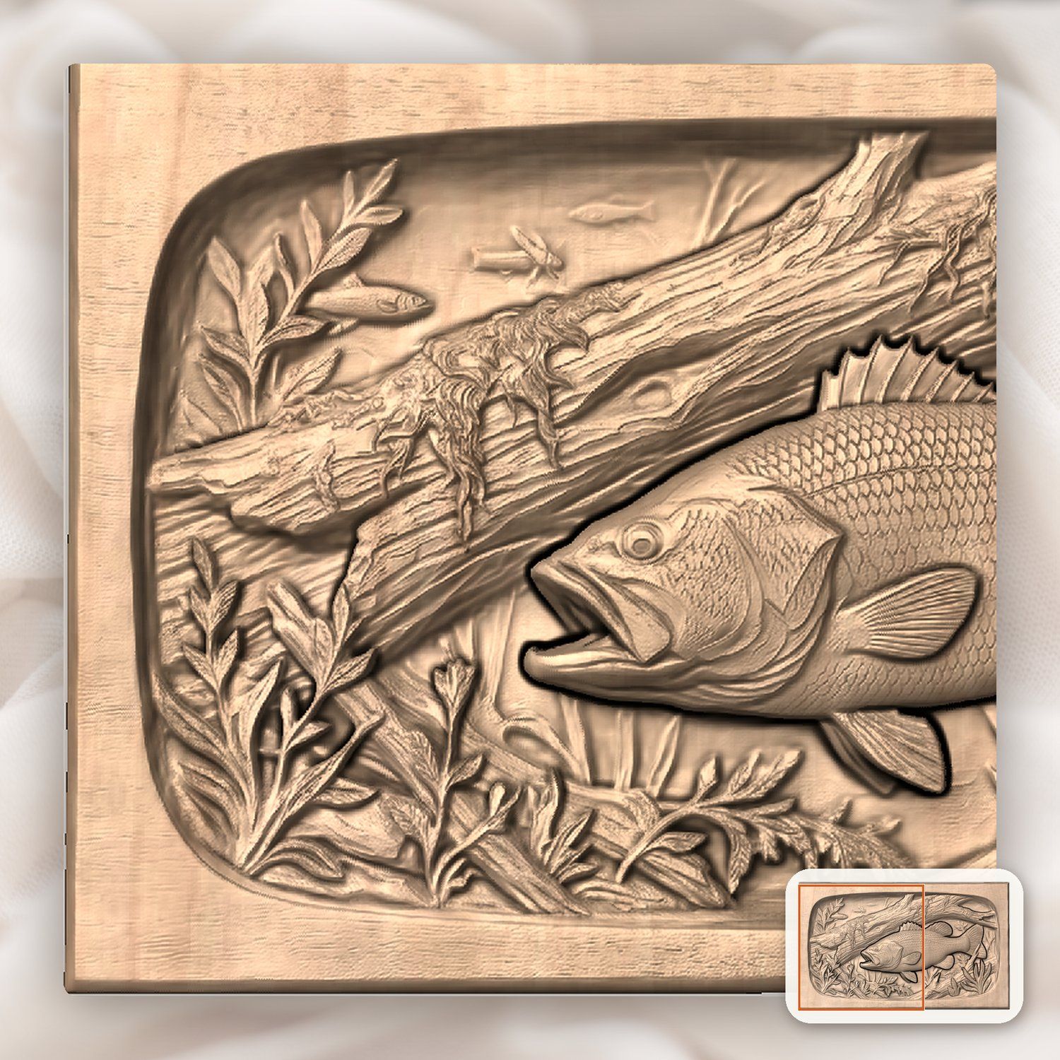 Largemouth Bass Fishing Scene CNC Relief STL bas-relief STL — view 6