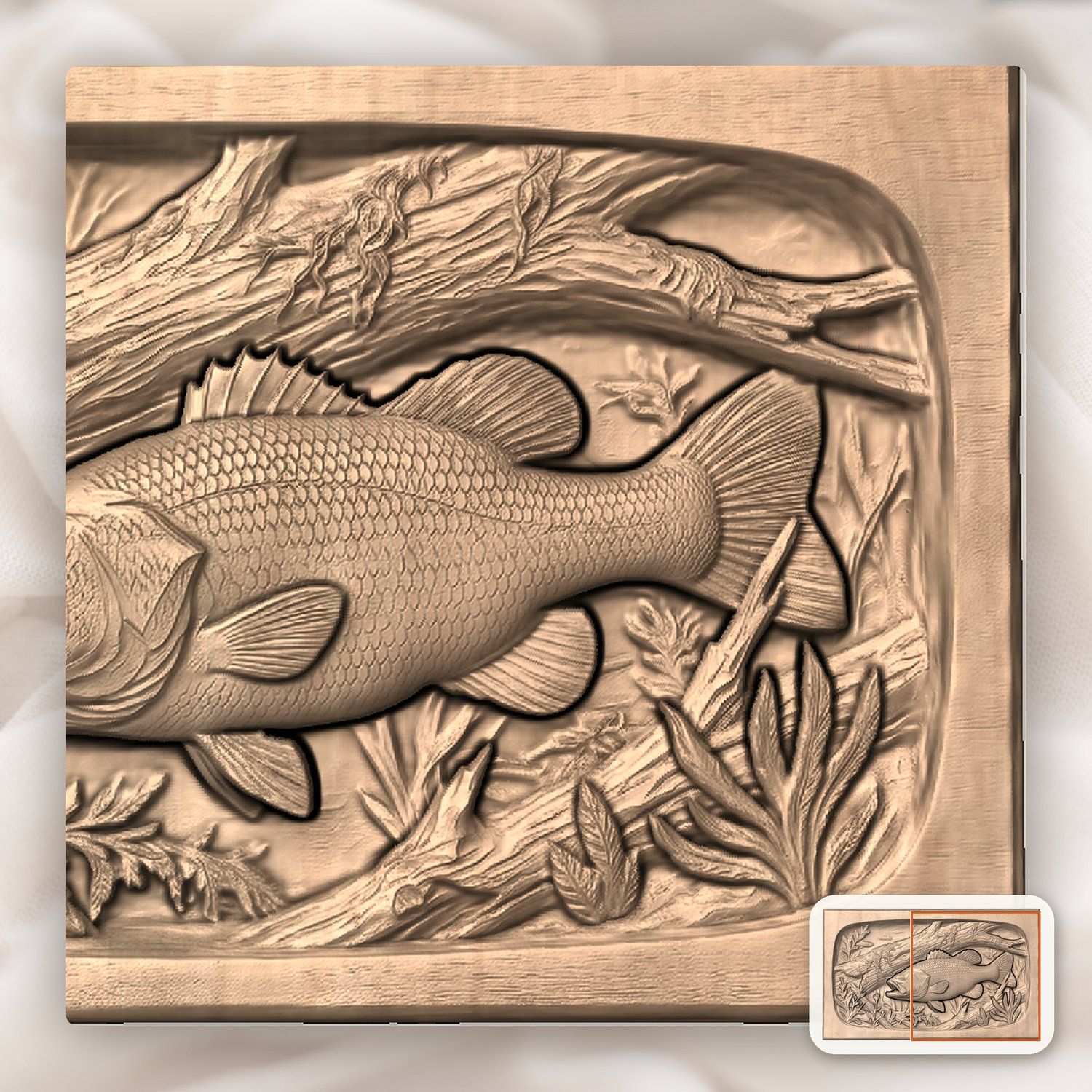 Largemouth Bass Fishing Scene CNC Relief STL bas-relief STL — view 9