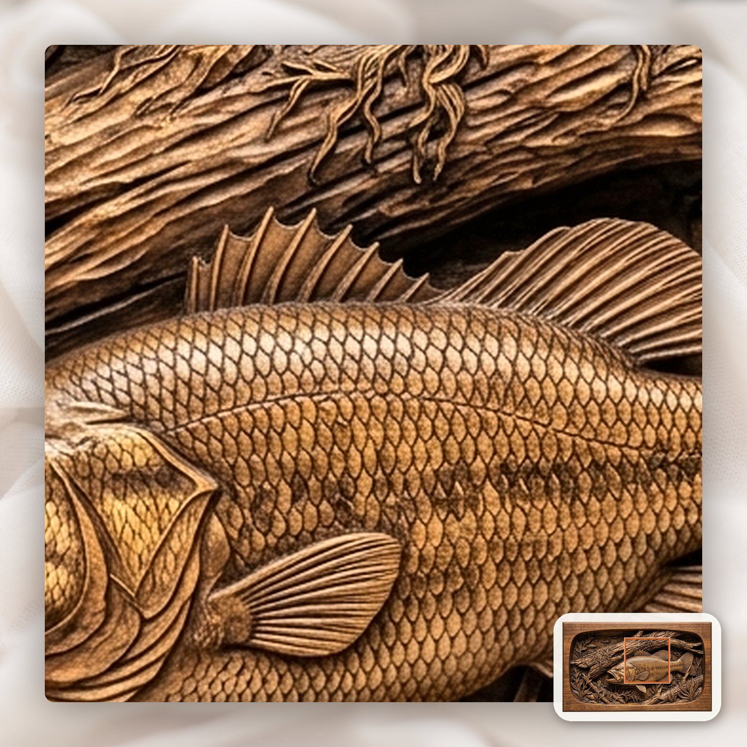 Largemouth Bass Fishing Scene CNC Relief STL bas-relief STL — view 10