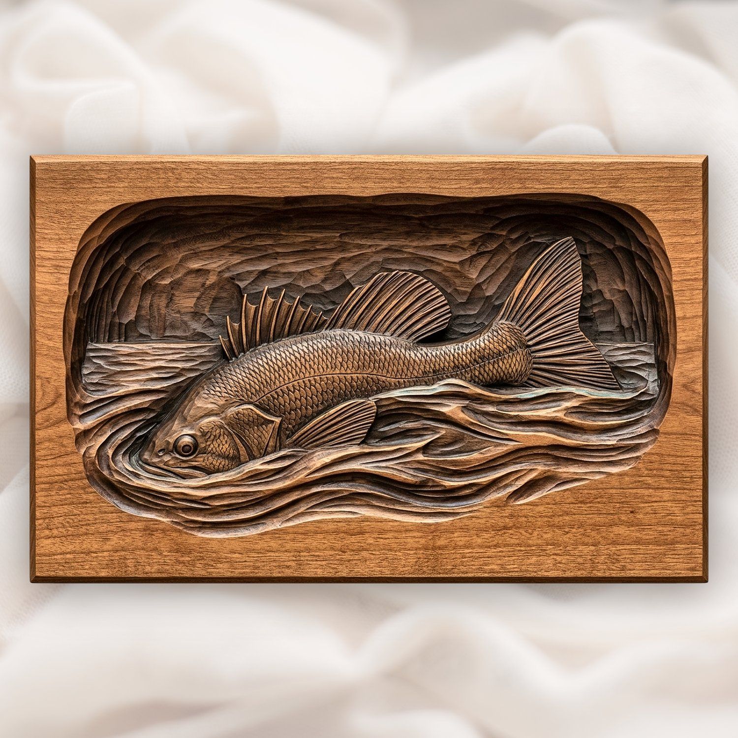 Largemouth Bass Fishing Scene CNC Relief STL bas-relief STL design