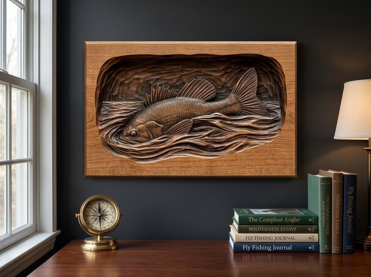 Largemouth Bass Fishing Scene CNC Relief STL bas-relief STL — view 13