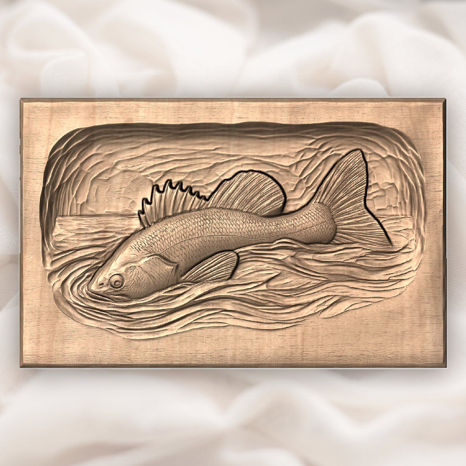 Largemouth Bass Fishing Scene CNC Relief STL bas-relief STL — view 4