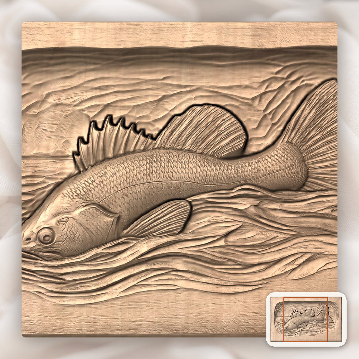 Largemouth Bass Fishing Scene CNC Relief STL bas-relief STL — view 6