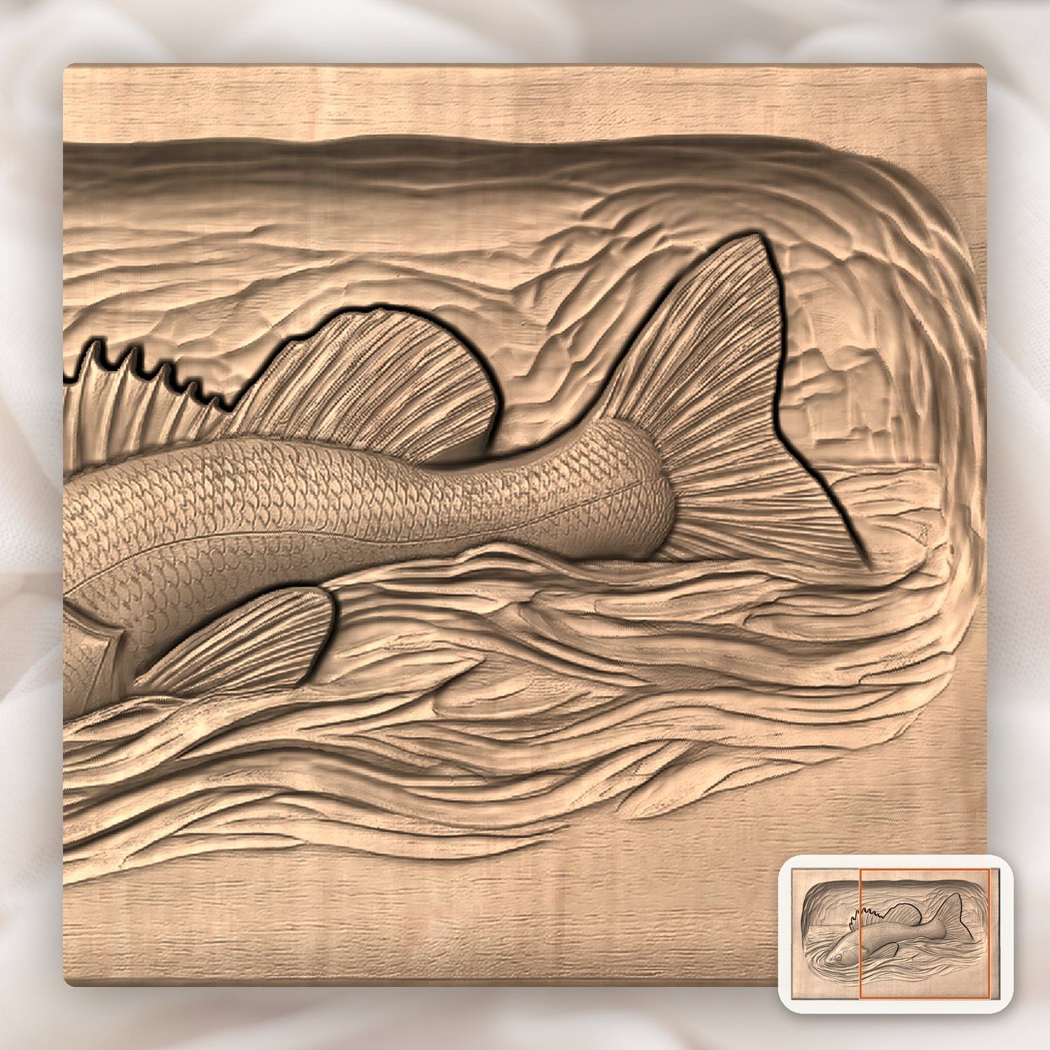 Largemouth Bass Fishing Scene CNC Relief STL bas-relief STL — view 7
