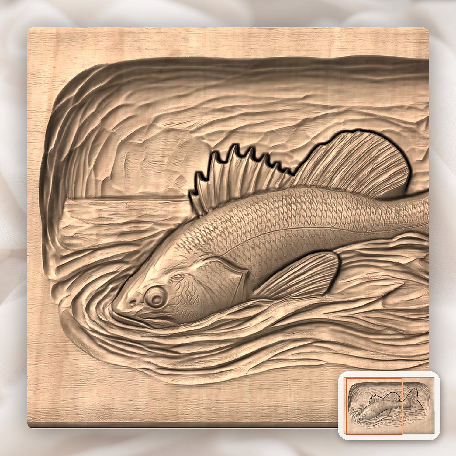 Largemouth Bass Fishing Scene CNC Relief STL bas-relief STL — view 8