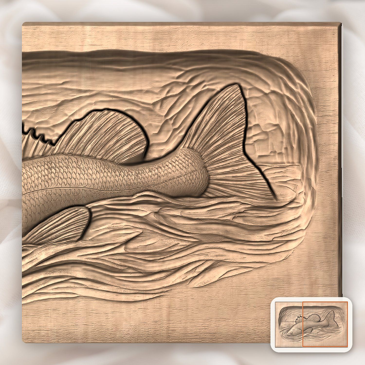 Largemouth Bass Fishing Scene CNC Relief STL bas-relief STL — view 9