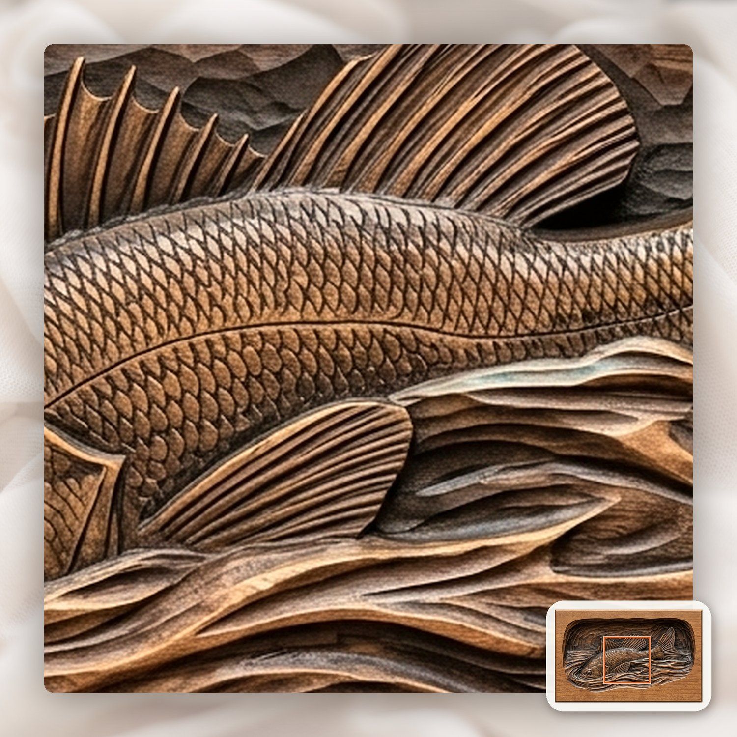 Largemouth Bass Fishing Scene CNC Relief STL bas-relief STL — view 10