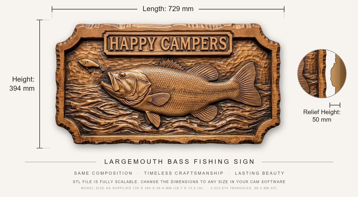 Largemouth Bass Fishing Sign CNC Relief STL bas-relief STL — view 13