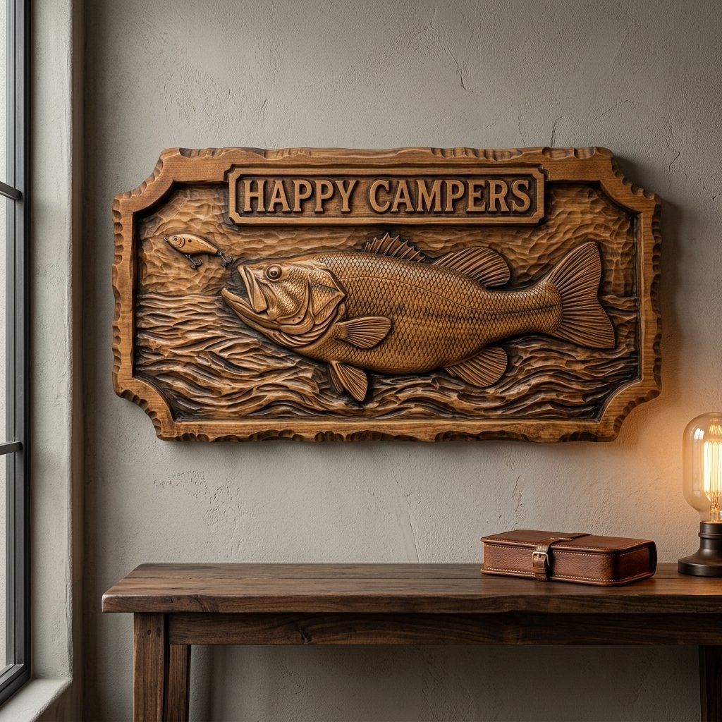 Largemouth Bass Fishing Sign CNC Relief STL bas-relief STL — view 14