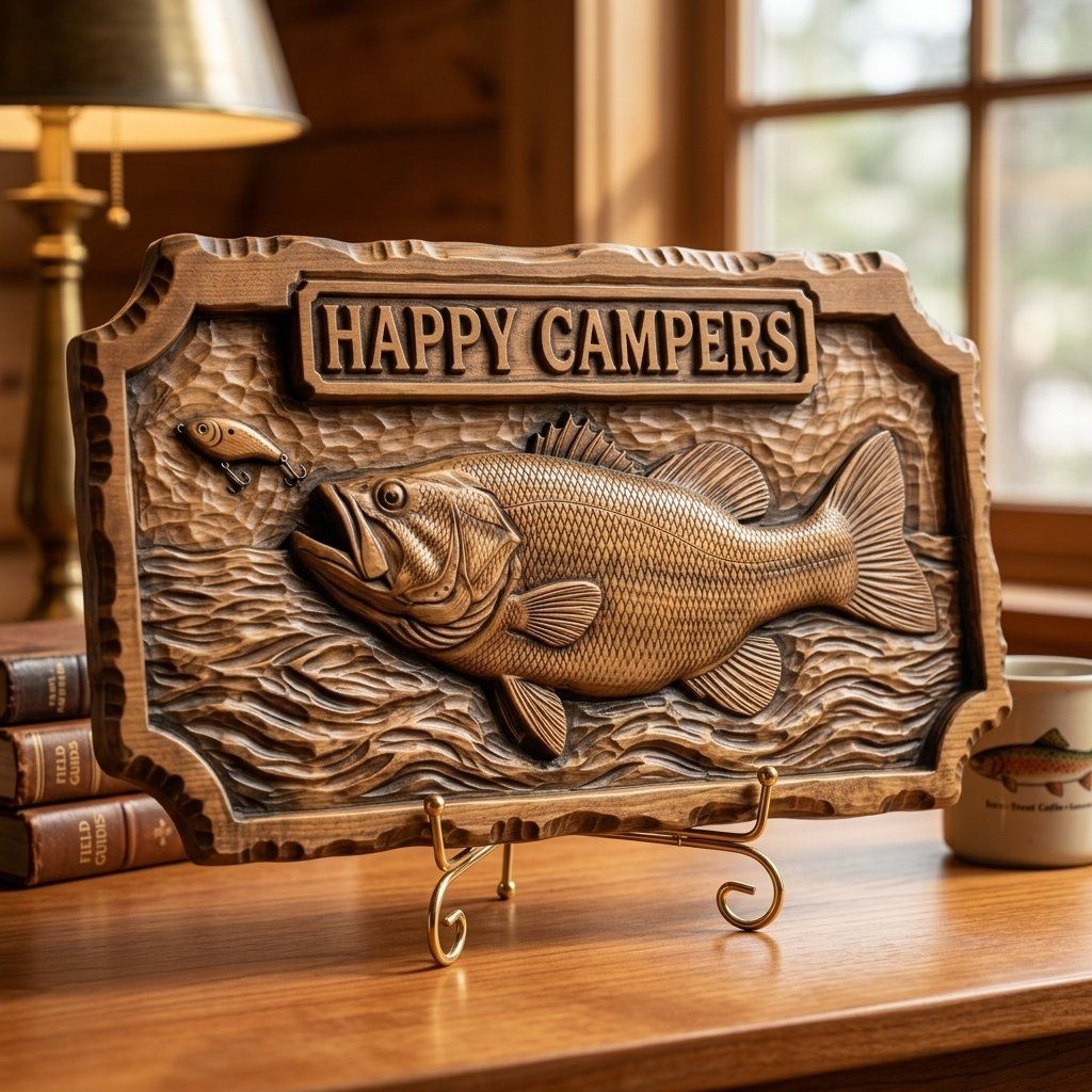 Largemouth Bass Fishing Sign CNC Relief STL bas-relief STL — view 15
