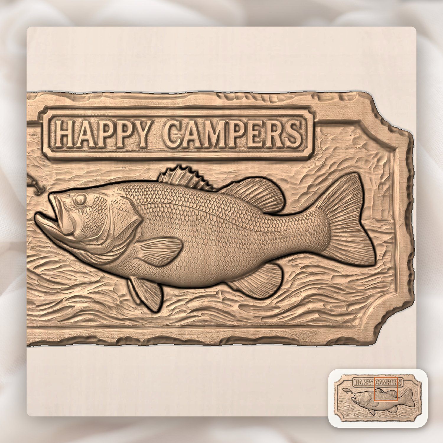 Largemouth Bass Fishing Sign CNC Relief STL bas-relief STL — view 5