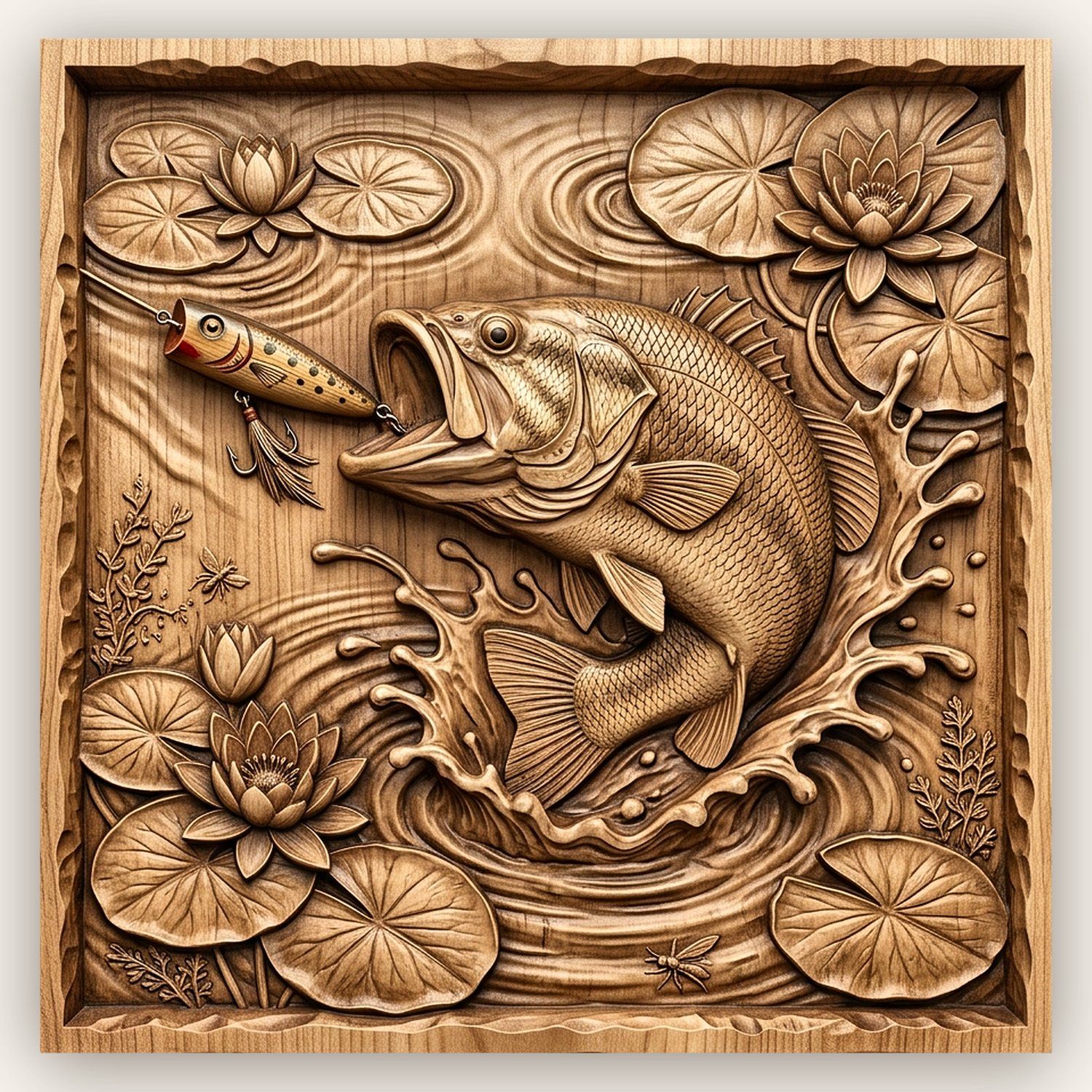 Largemouth Bass Fishing Strike CNC Relief STL bas-relief STL design