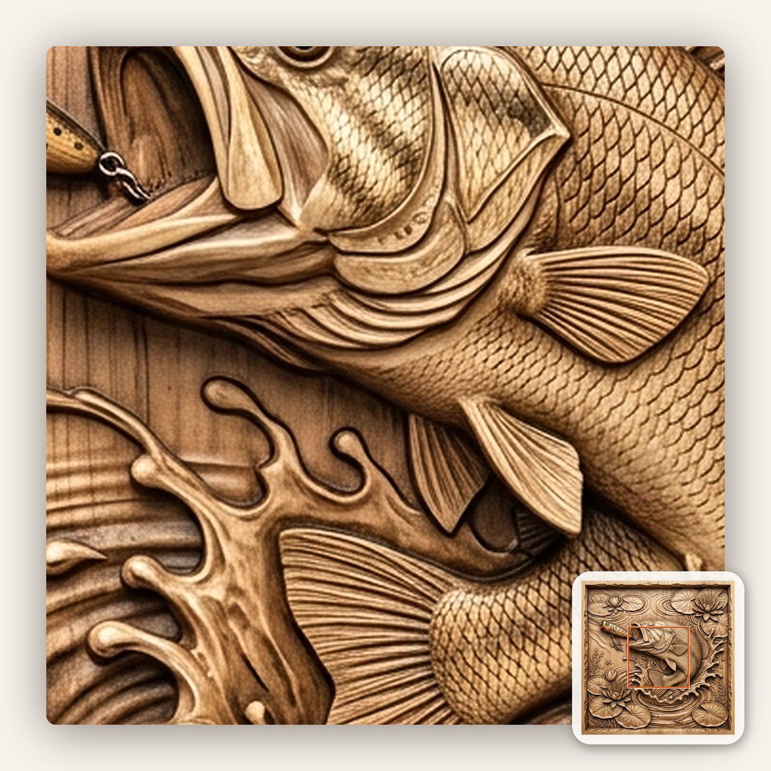 Largemouth Bass Fishing Strike CNC Relief STL bas-relief STL — view 12