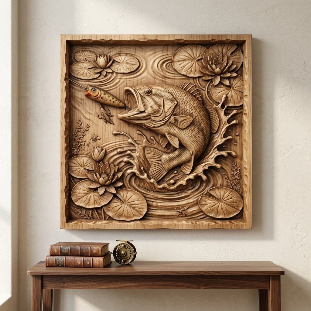 Largemouth Bass Fishing Strike CNC Relief STL bas-relief STL — view 14