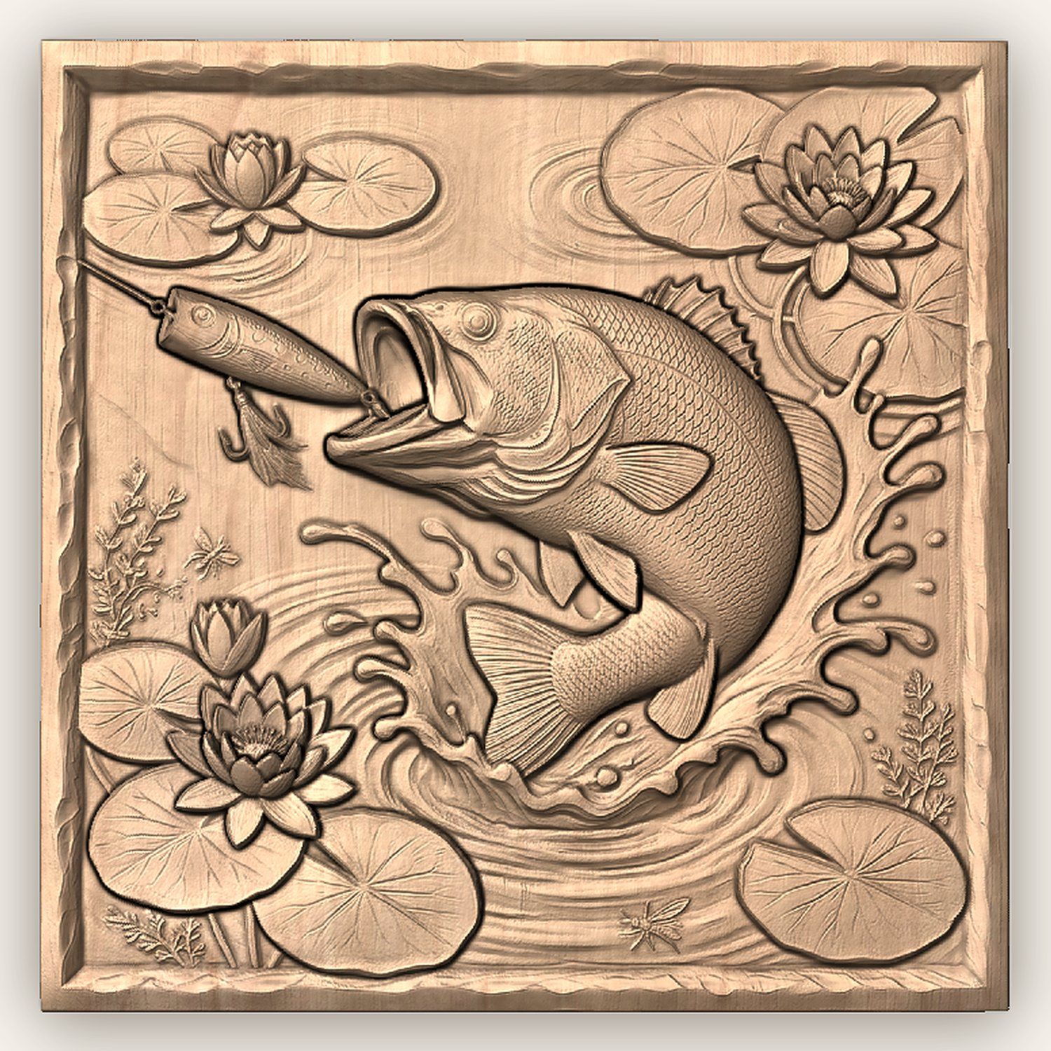 Largemouth Bass Fishing Strike CNC Relief STL bas-relief STL — view 4
