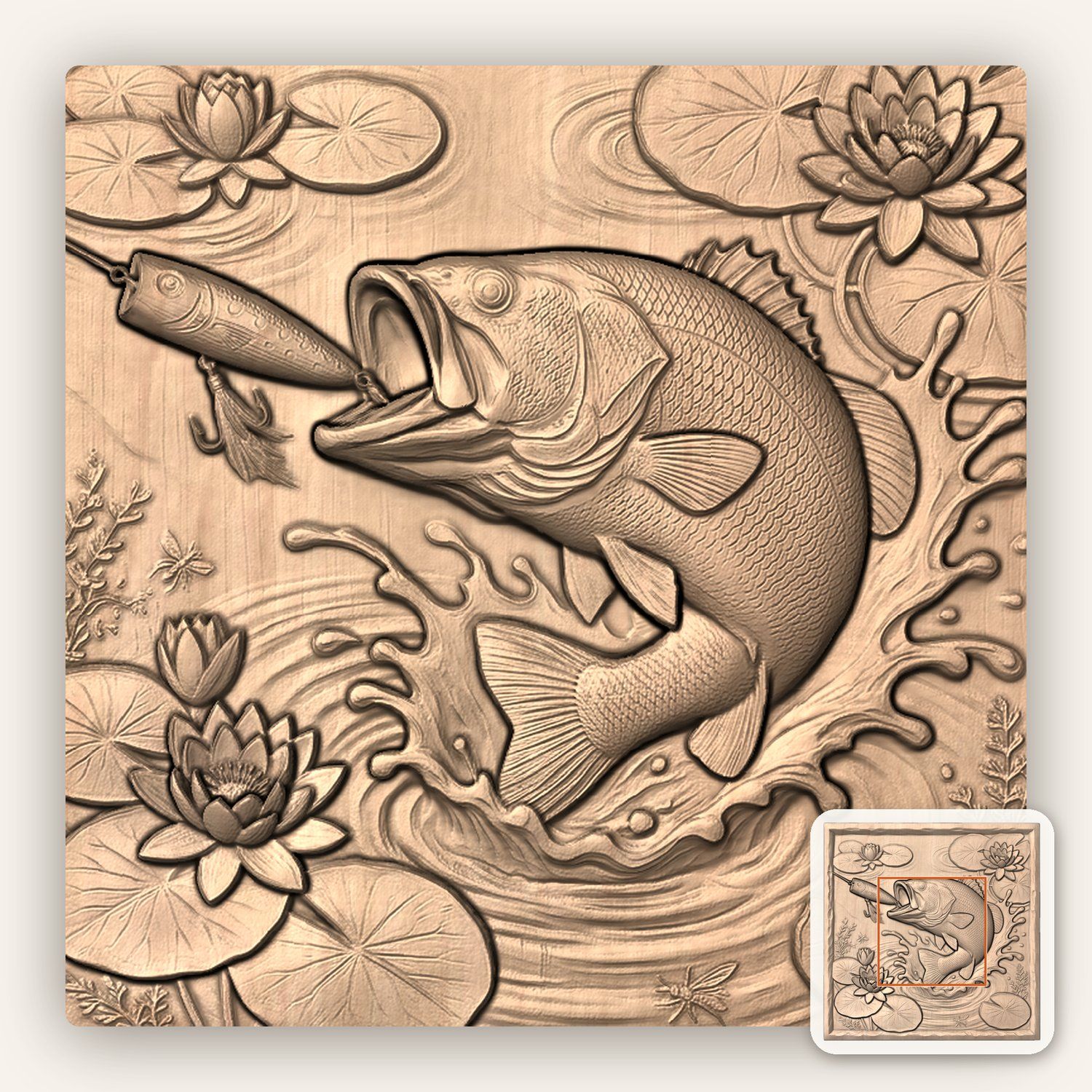 Largemouth Bass Fishing Strike CNC Relief STL bas-relief STL — view 6