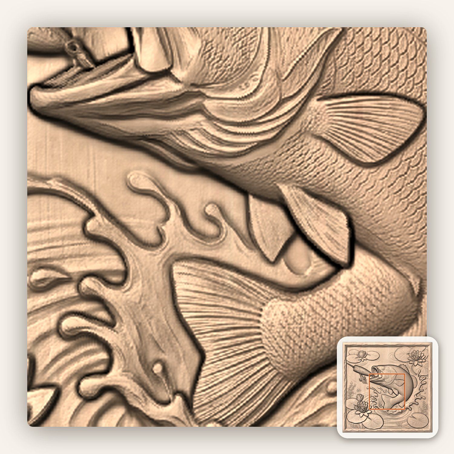 Largemouth Bass Fishing Strike CNC Relief STL bas-relief STL — view 7