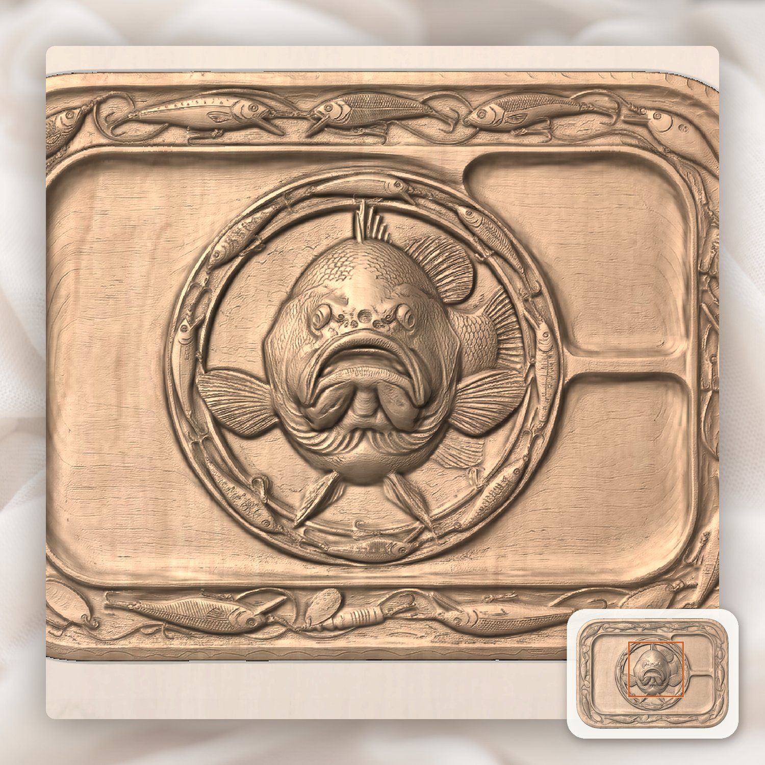 Largemouth Bass Fishing Tray CNC Relief STL bas-relief STL — view 6