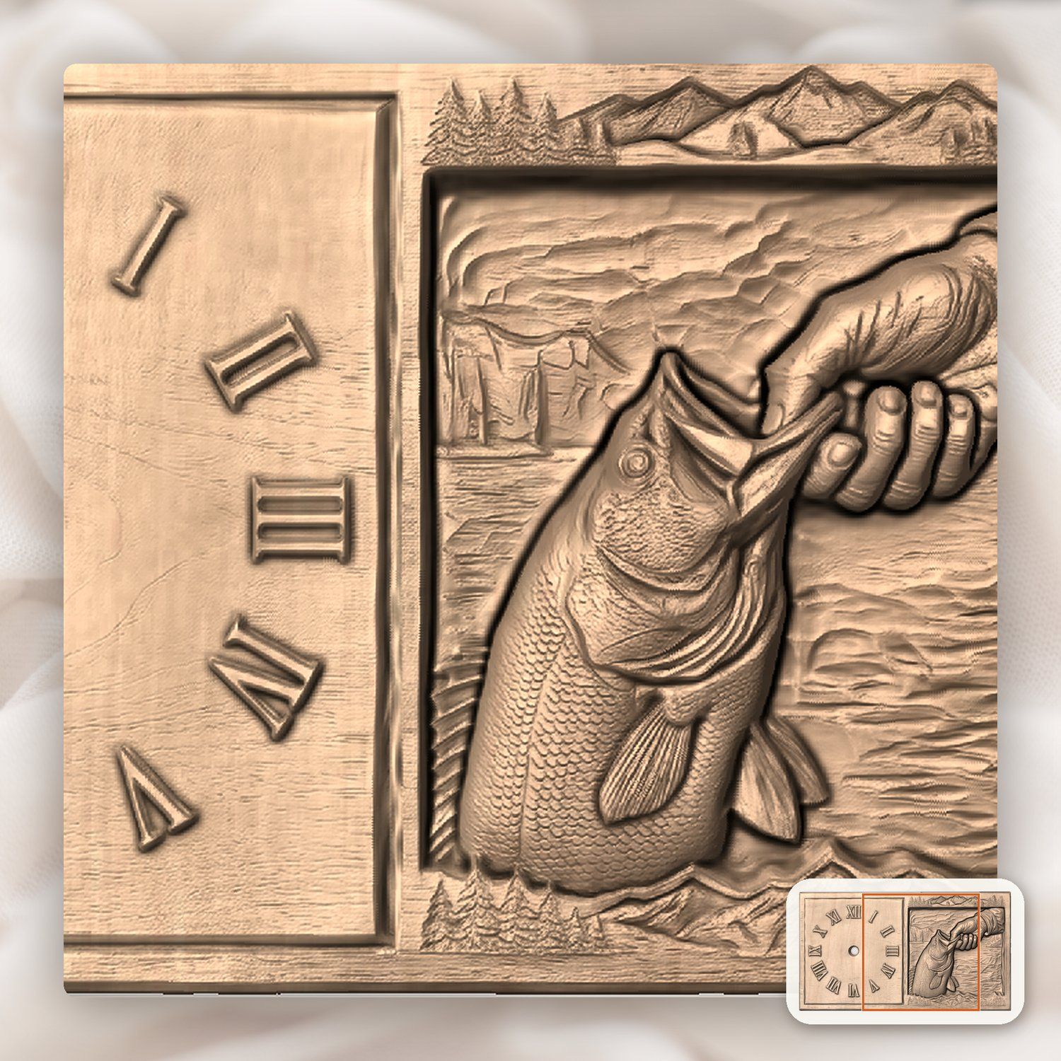 Largemouth Bass Fishing Wall Clock CNC Relief STL bas-relief STL — view 6