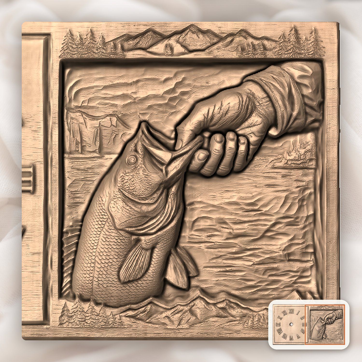 Largemouth Bass Fishing Wall Clock CNC Relief STL bas-relief STL — view 7