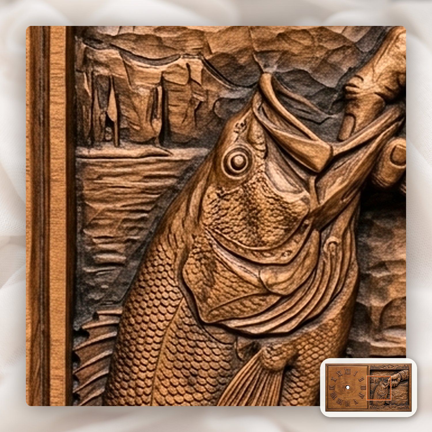 Largemouth Bass Fishing Wall Clock CNC Relief STL bas-relief STL — view 10