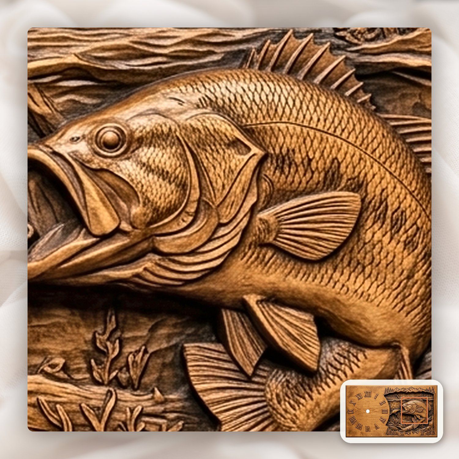 Largemouth Bass Fishing Wall Clock CNC Relief STL bas-relief STL — view 11