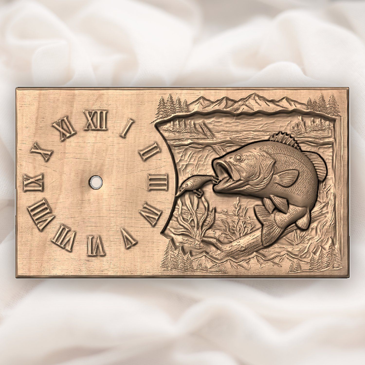 Largemouth Bass Fishing Wall Clock CNC Relief STL bas-relief STL — view 4