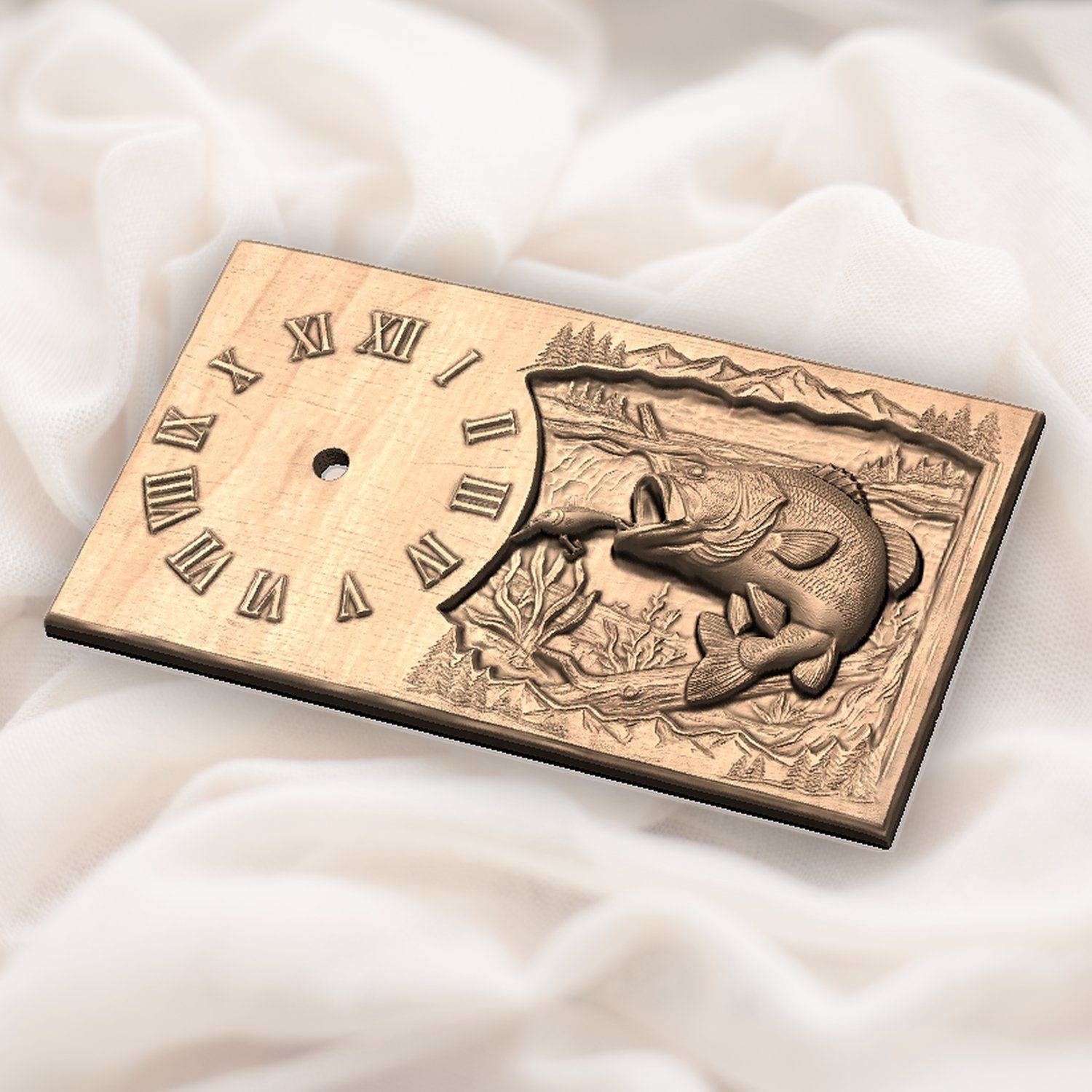 Largemouth Bass Fishing Wall Clock CNC Relief STL bas-relief STL — view 5
