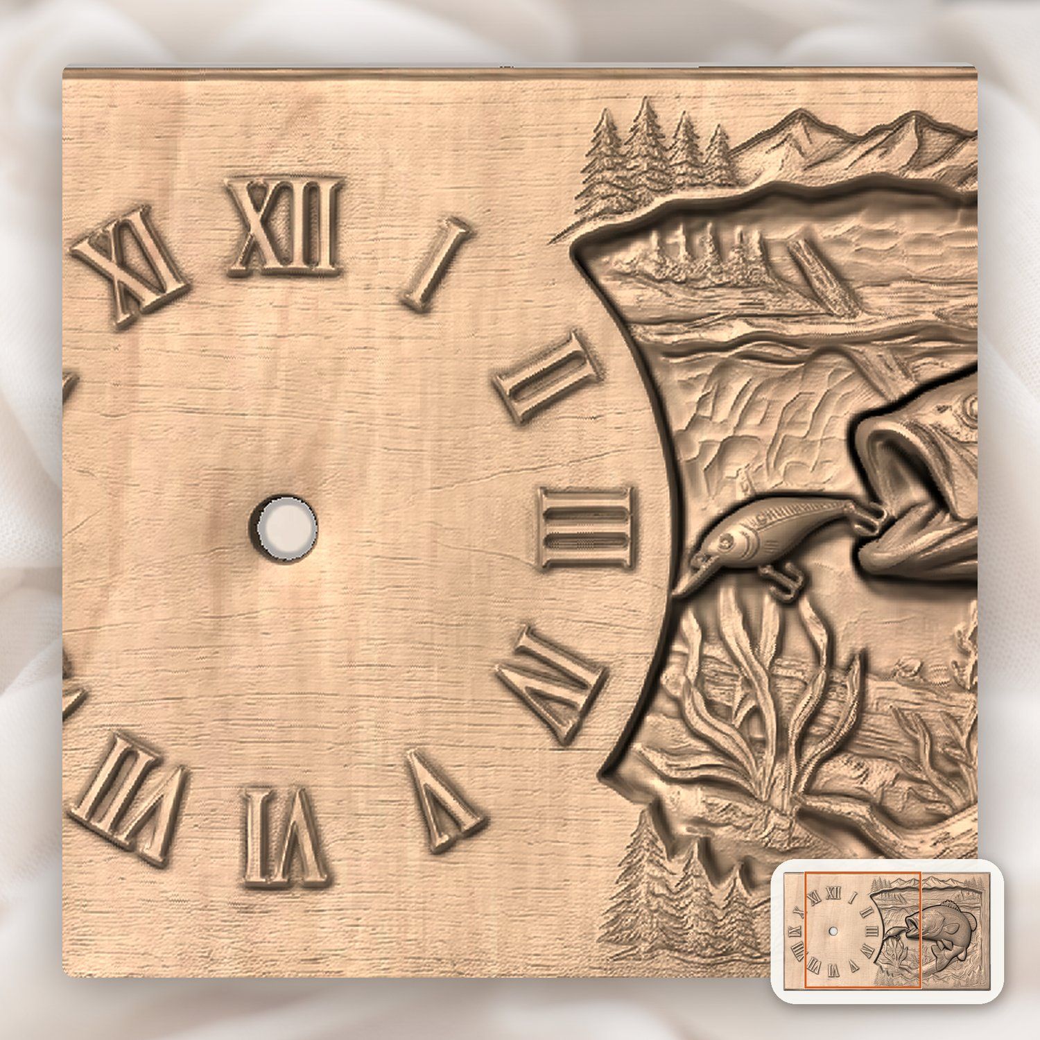 Largemouth Bass Fishing Wall Clock CNC Relief STL bas-relief STL — view 8
