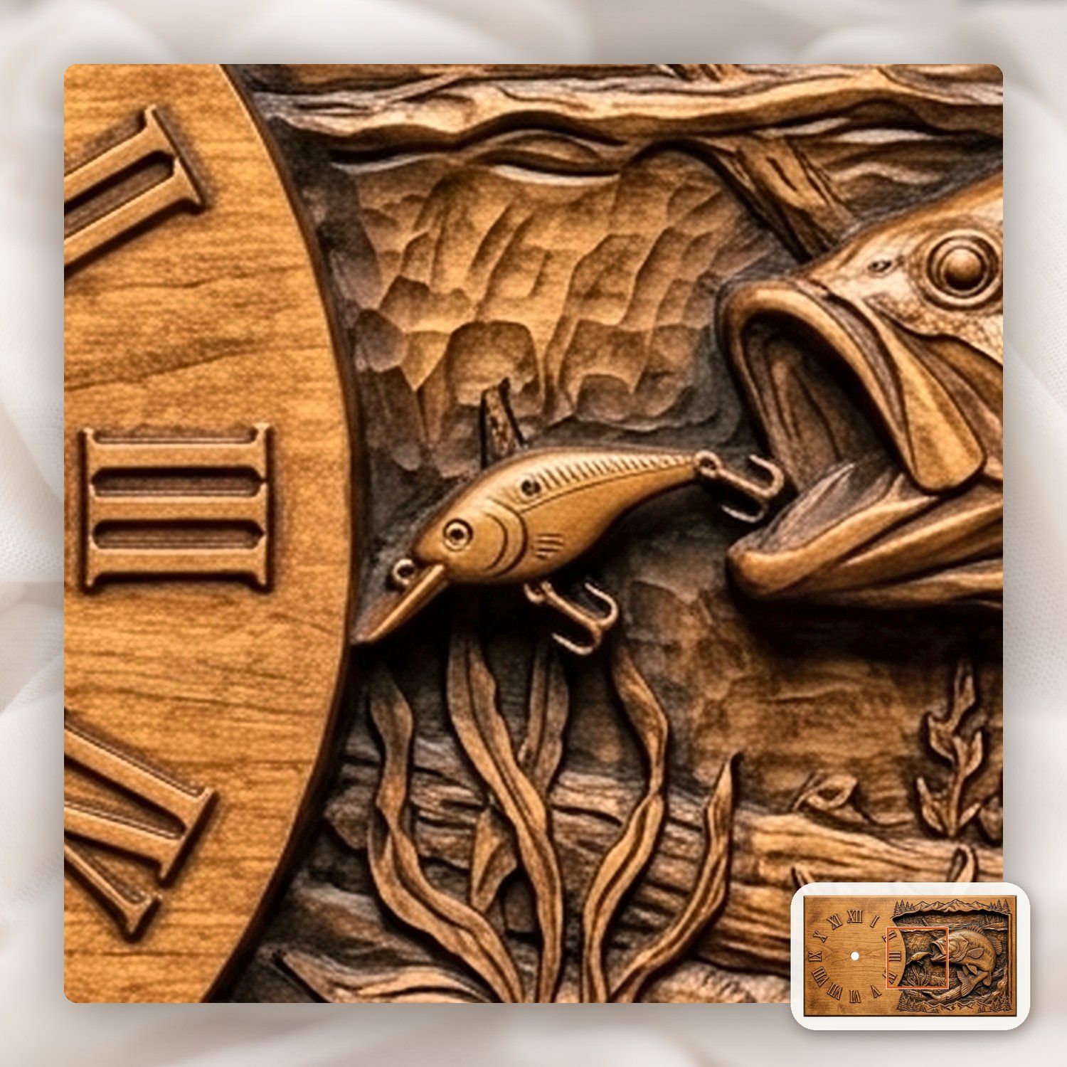 Largemouth Bass Fishing Wall Clock CNC Relief STL bas-relief STL — view 10