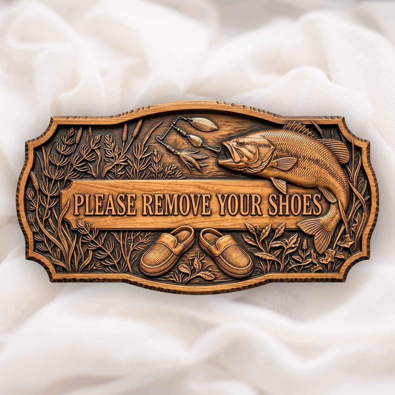 Largemouth Bass Fishing Welcome Sign CNC Relief STL bas-relief STL design