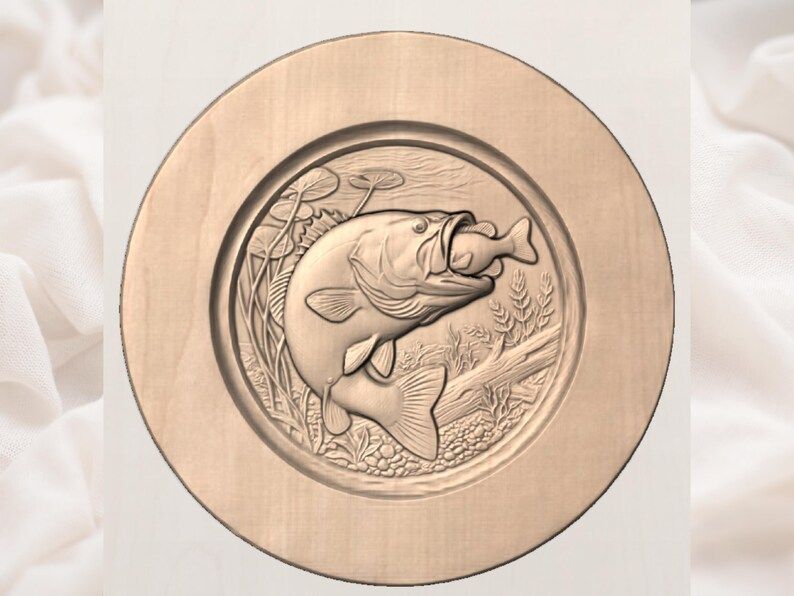 Largemouth Bass Strike Round Relief STL for CNC Carving bas-relief STL — view 2