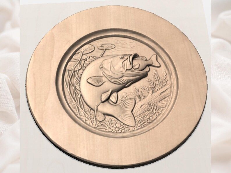 Largemouth Bass Strike Round Relief STL for CNC Carving bas-relief STL — view 3