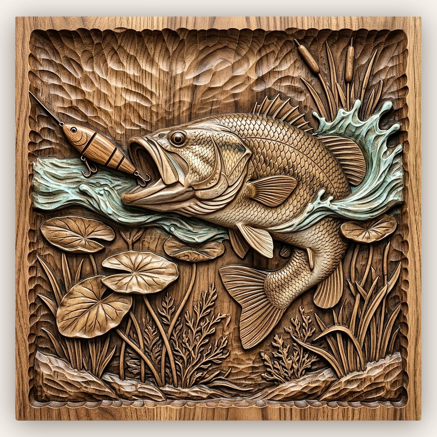 Largemouth Bass Striking Lure Fishing CNC Relief STL bas-relief STL design