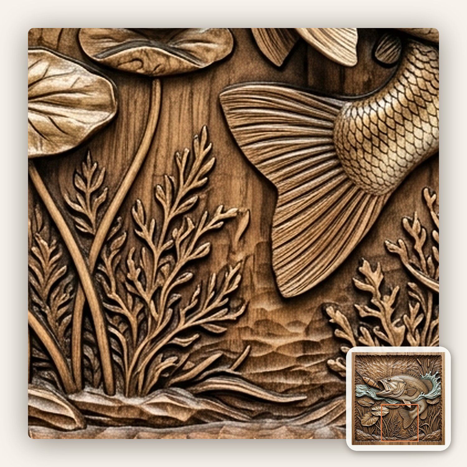 Largemouth Bass Striking Lure Fishing CNC Relief STL bas-relief STL — view 12