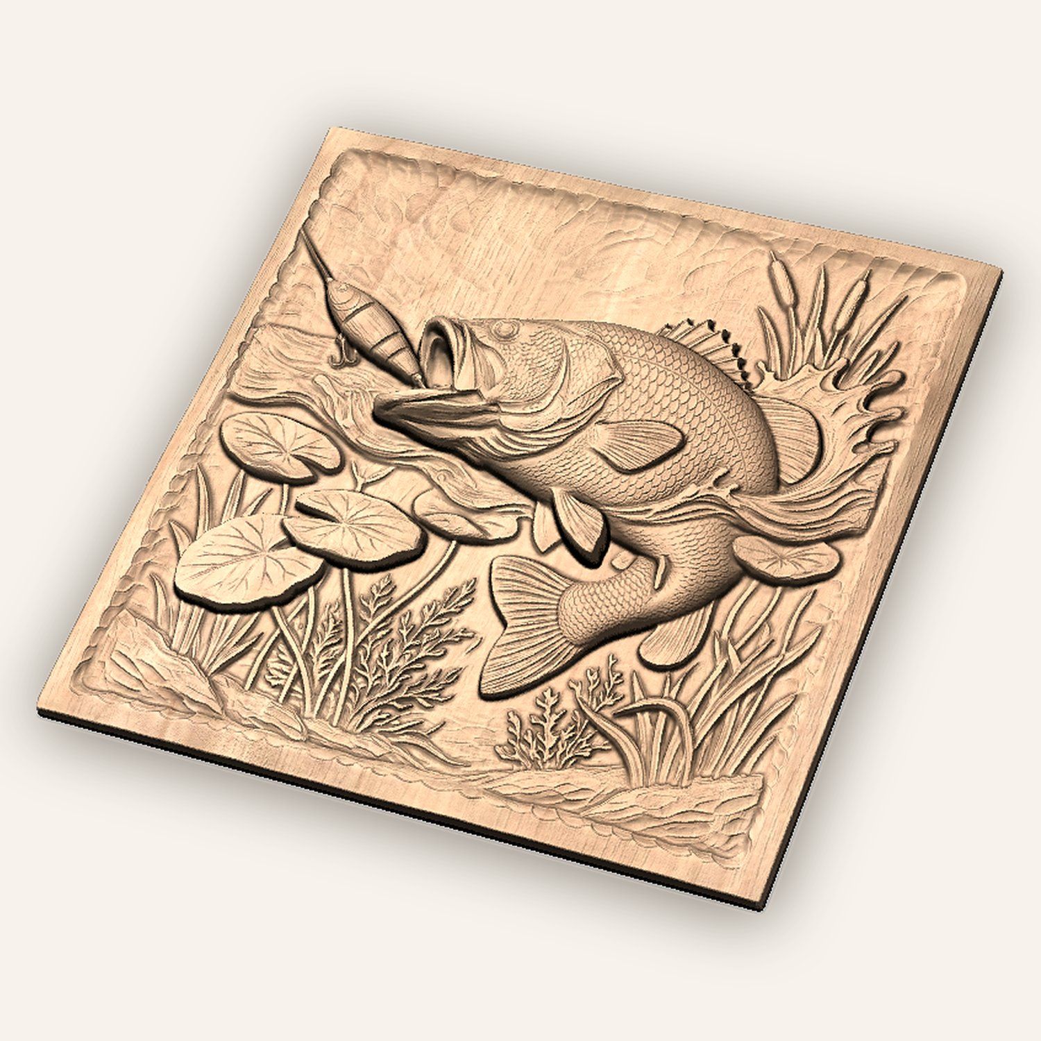 Largemouth Bass Striking Lure Fishing CNC Relief STL bas-relief STL — view 6