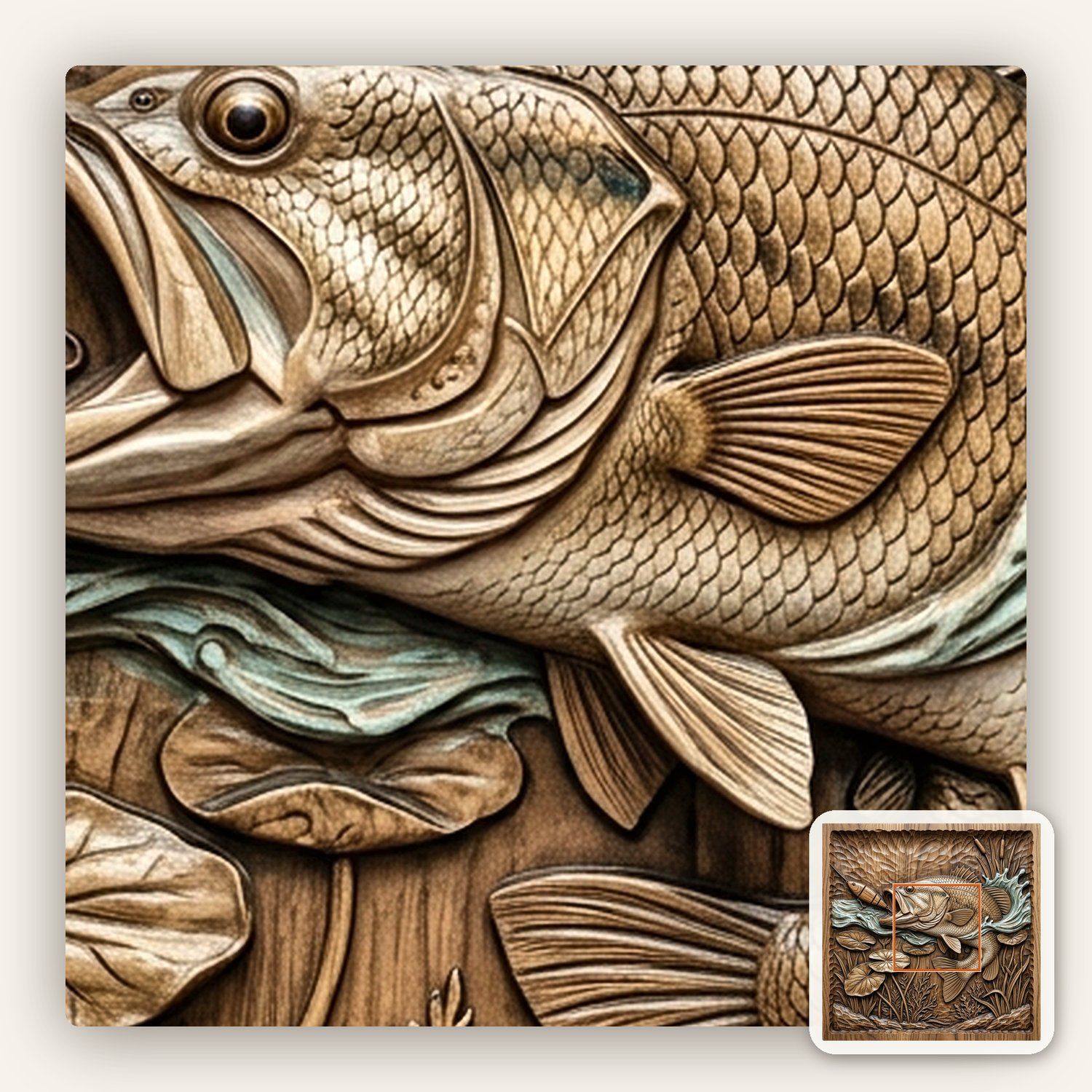 Largemouth Bass Striking Lure Fishing CNC Relief STL bas-relief STL — view 11